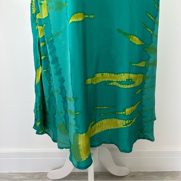 East 100% Silk Maxi Dress Size 14 Teal Green Sequin Trims Beach Boho - Picture 7 of 10